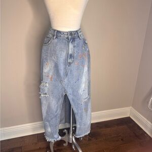 One Teaspoon Womens Rocko Skirt size 30 Denim Grunge Paint Splatter Edgy Retro